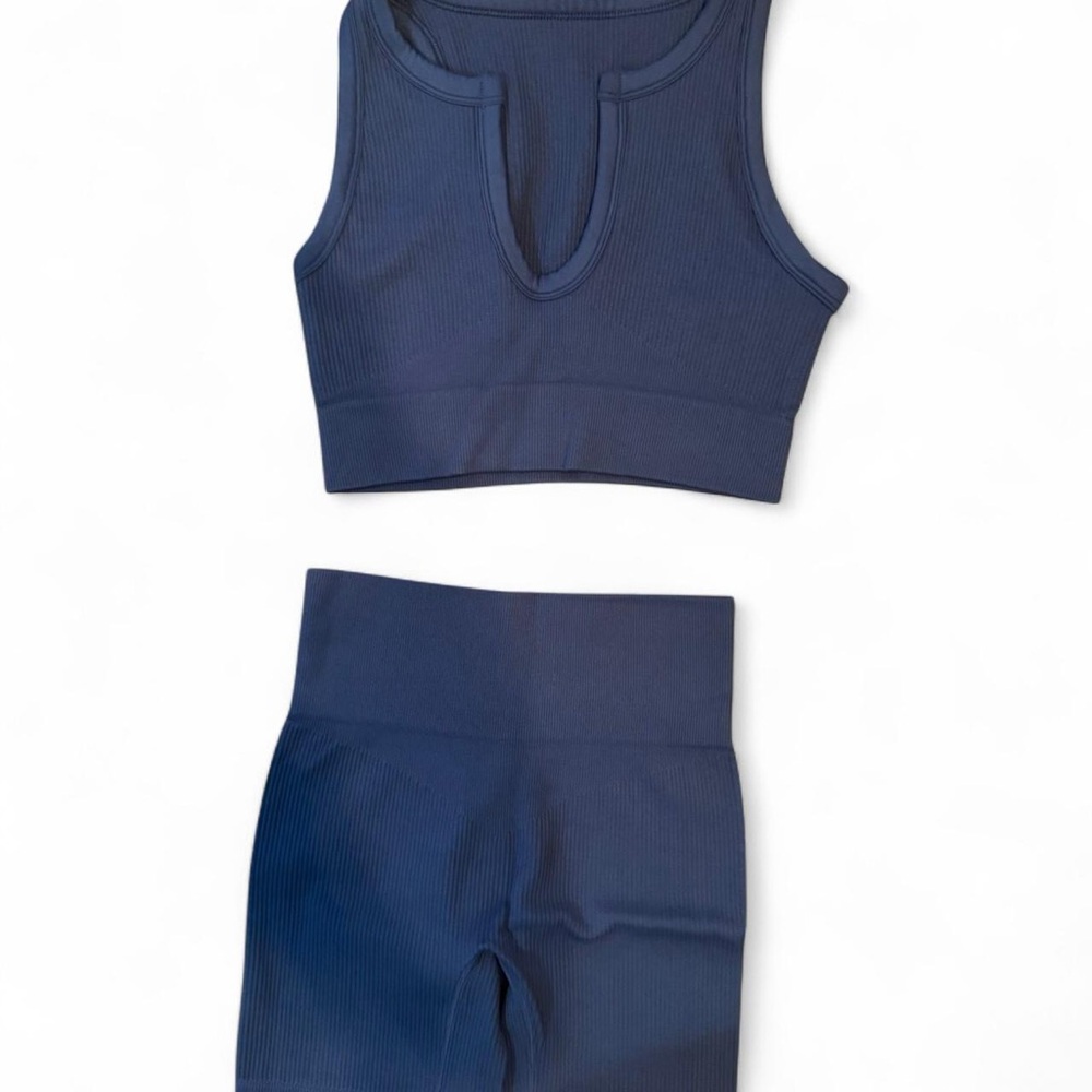 Navy Blue Ribbed Activewear Set